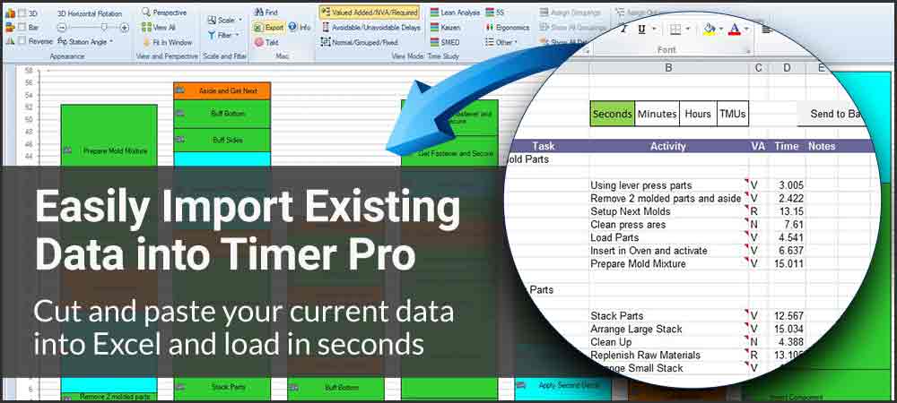 Your Existing Excel Data, import to Timer Pro, import your data via excel, cut and paste your existing data, use your existing production data